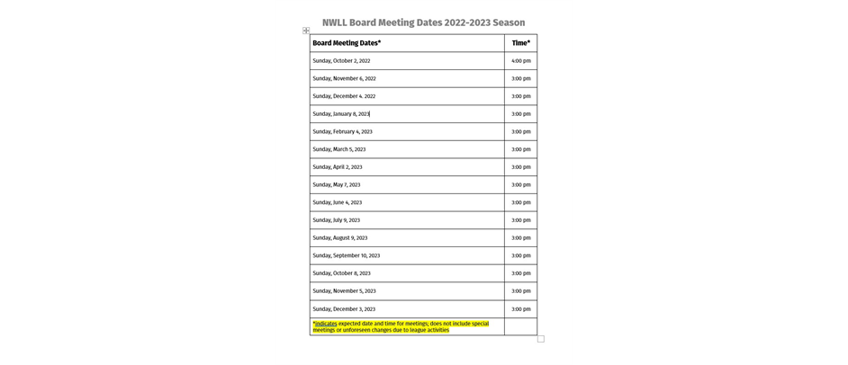 2022-2023 Board Meetings. Mark your calendars